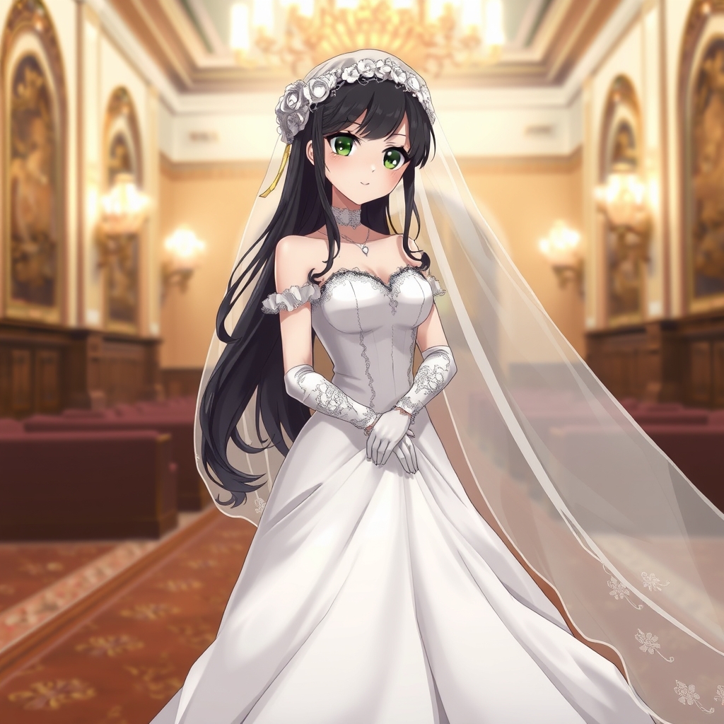 یک عروس خانم خیلی خیلی خوشگل با لباسی سفید و دستکش های طوری بلند در تالار پوستی سفید براق چشمانی سیاه و موهایی سیاه و طور عروسی خیلی خیلی بلند و دامنی پف دار و خیلی خیلی زیاد بلند 19