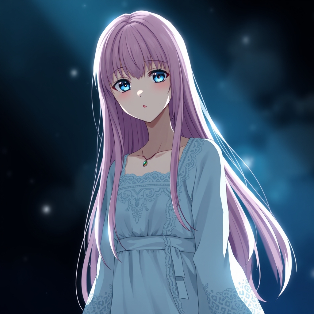 این دختر با موهای صورتی و صاف و بلندش،مانند نوری در تاریکی به نظر میرسد. چشمان آبی او،مانند نور های ستاره امیدواری در دل تاریکی میدرخشند و حس آرامش را ایجاد میکنند.پوست روشنش در هماهنگی با دنیای اطرافش است و لبهای سرخ او،جذابیت و زیبایی را به تصویر میکشند.او به نظر میرسد از دنیای دیگری آمده باشد،جایی پر از زیبایی ها.هر قدمش زیبایی را در دلها میکارد.نگاهش نشانههایی از دردی که مخفی میکند دارد.او یک لباس سفید بلند که روی آن روپوش توری آستین دار سفید قرار داده که روی زمین کشیده میشود.19