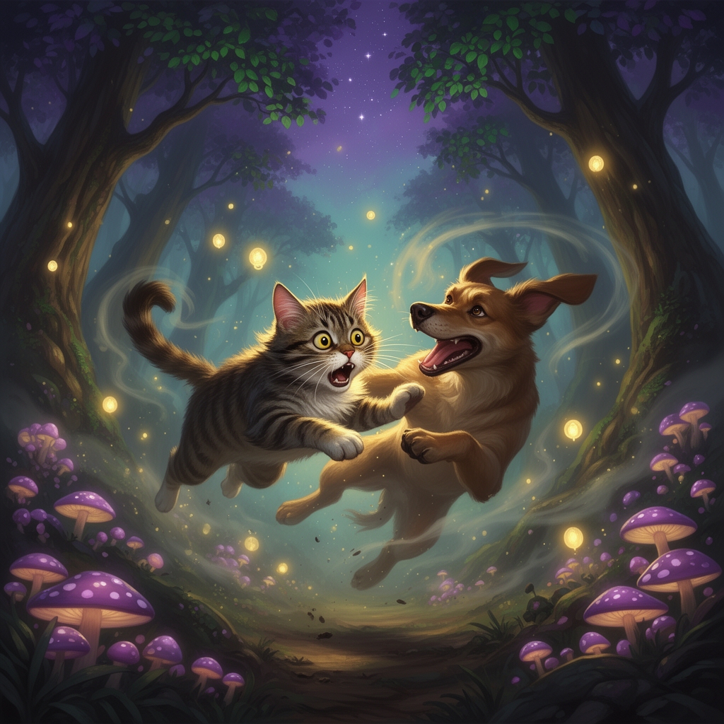 یک گربه از سگ می ترسد و میریند توی خودش
5