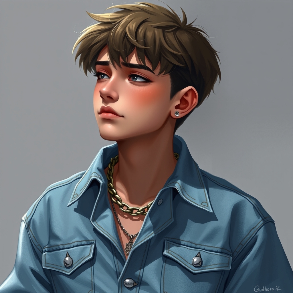 پسری ۱۸ ساله جذاب و رویایی که کت و شلوارش لی و لش است او پیدا و هم او سرخ شده و لباسش پر زنجیر است و به گردن خود زنجیر و چند اکسسوری به انگشتانش دارد4