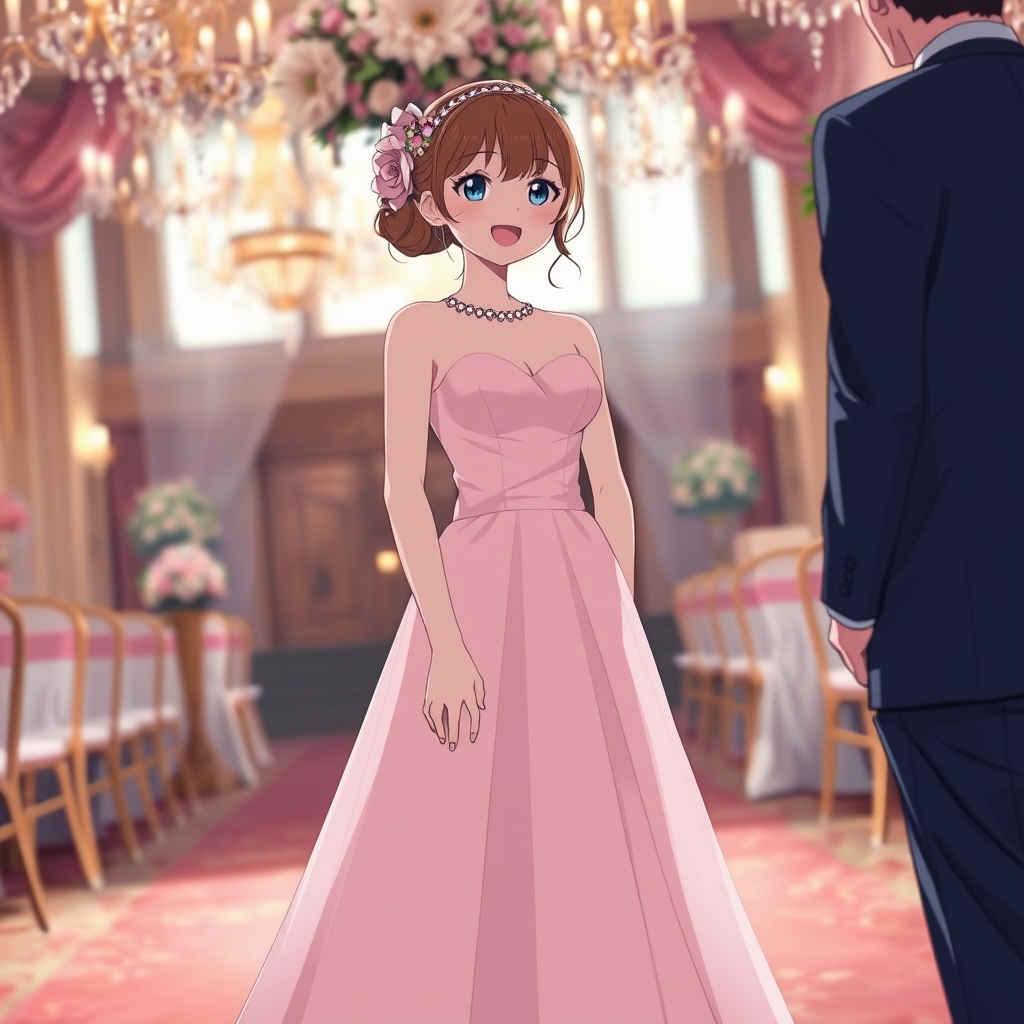 یک دختر ‌بالباس عروس صورتی درتالار پیش داماد21