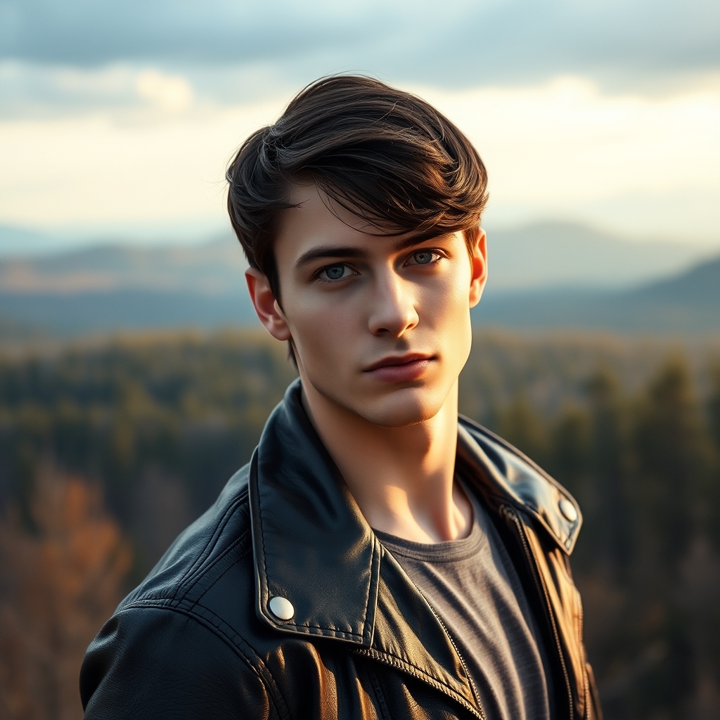 زیباترین مرد جوان در جهان حتی در رویایی که شکوه خدارو داشته باشد که باموهایی مشکی رنگ نچندان بلند باشد که با چشمانی ابی رنگ باشد که کت چرم مشکی رنگی برتن داشته باشد که پشت سرش جنگلی زیبا و رویایی باشد ببینیم رویایی چیکار میکنه 18