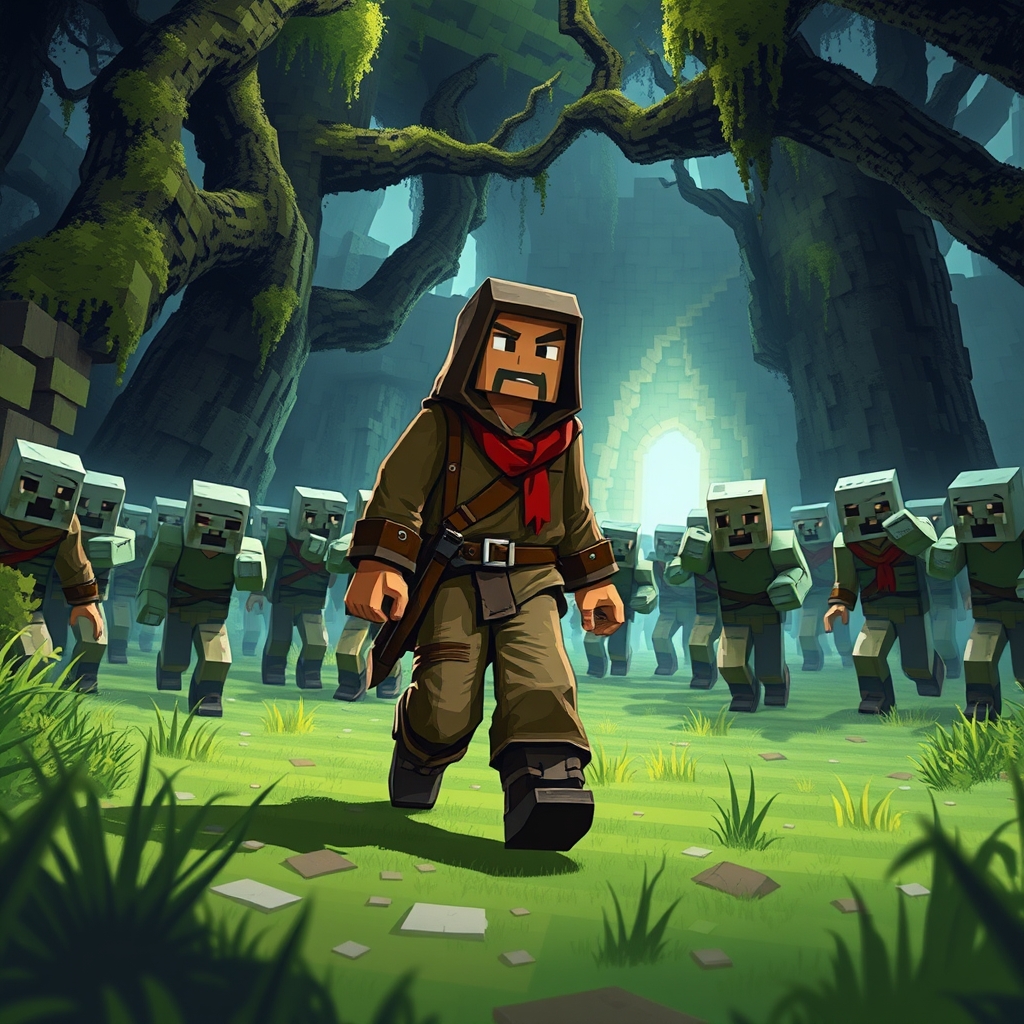 زامبی در حال دنبال کردن انسان در ماینکرافت 0