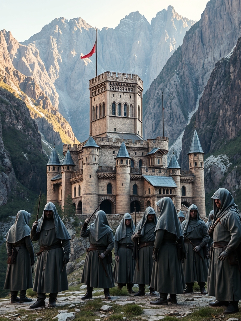 قصری زیبا در دل کوه با برج دفاعی و با نگهبانان زیاد0