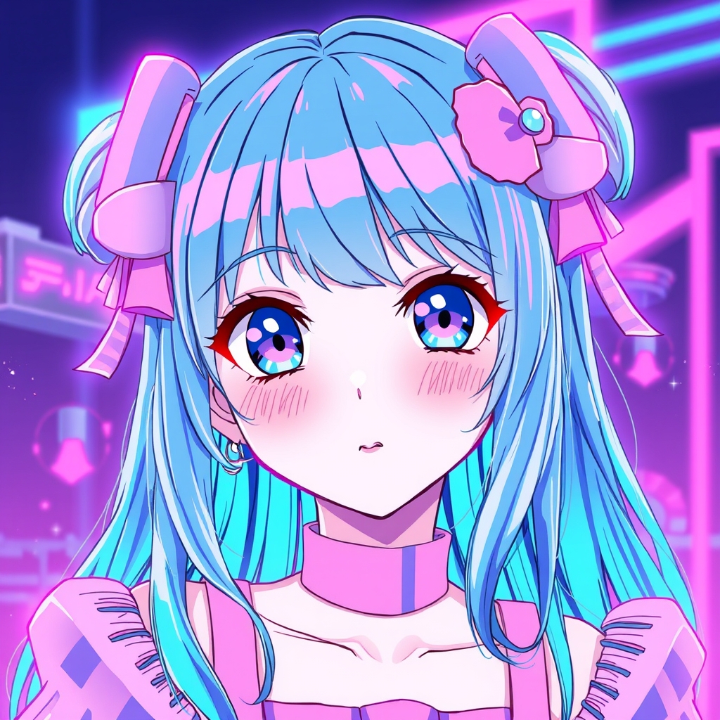 انیمه زیبا قشنگ با استایل آبی و صورتی4