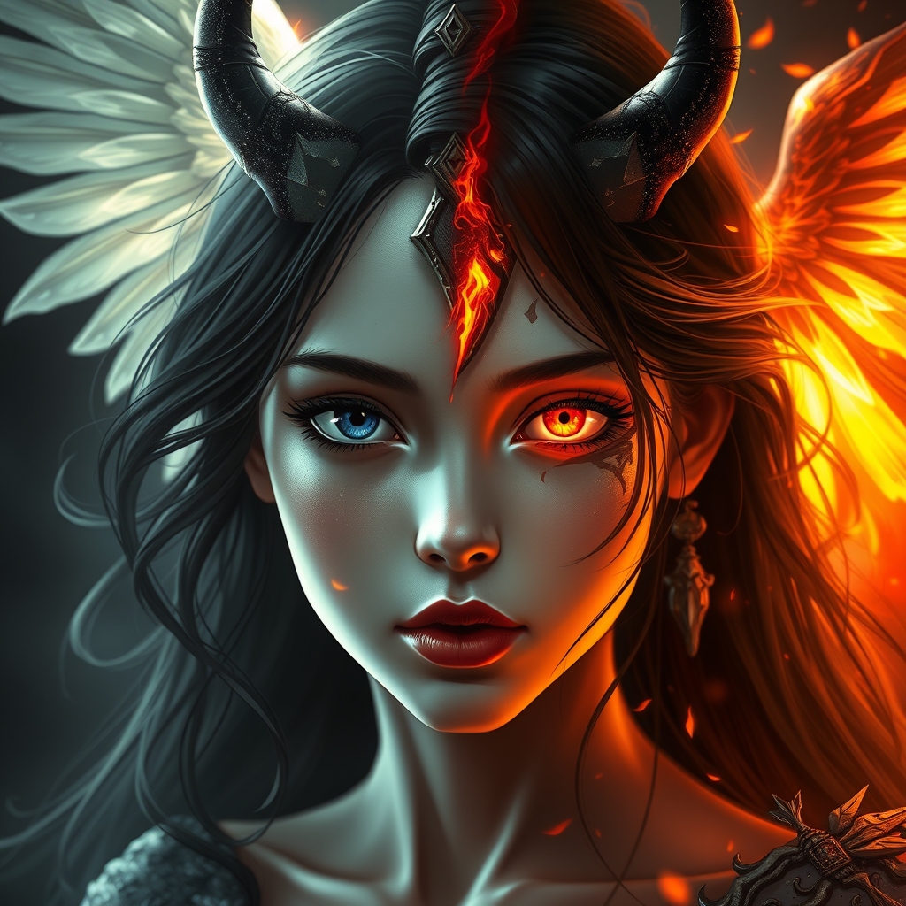 یک دختر زیبا که یک طرف صورت آن شیطان و یک طرف دیگر صورت آن فرشته است.14