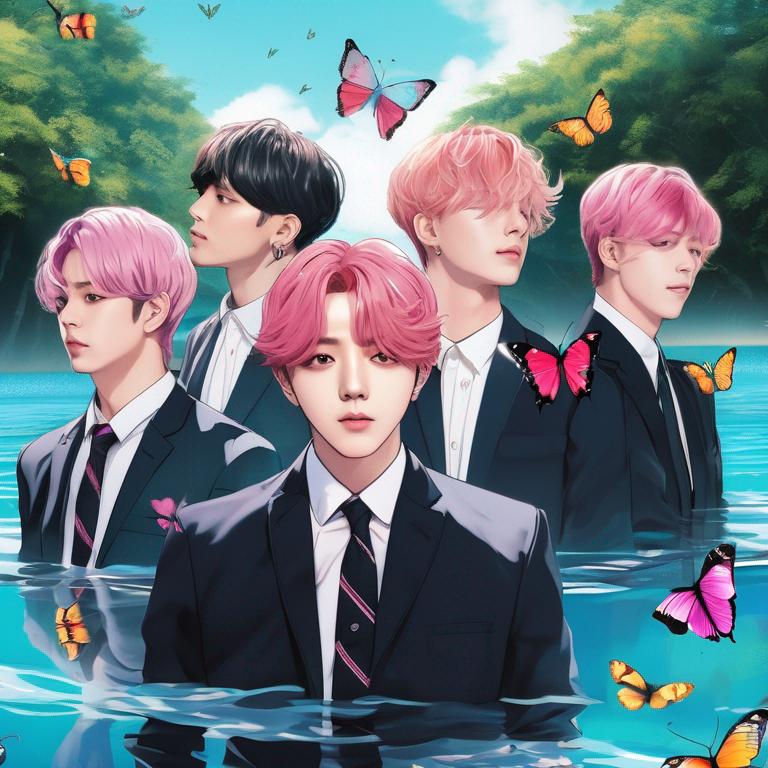 عکس عضو های بی تی اس که تو اب و سرشون از آب بیرون و پروانه دورشون با گروه بلک پینک6