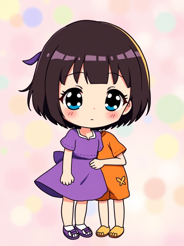 عکس یک دختر بچه بالباس وشرتک بنفش ویک پسر بچه بالباس وشرتک نارنجی کیوت  تصویر زمینه 3