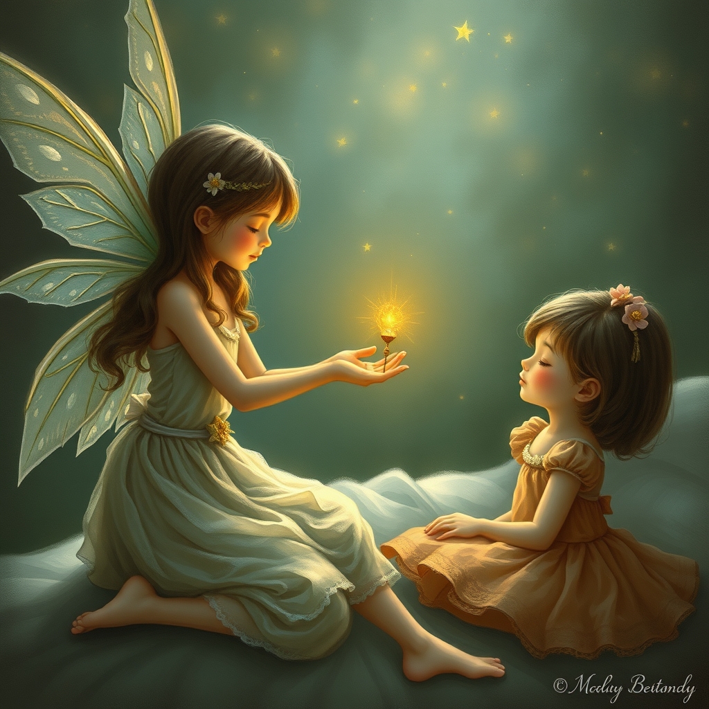 یک پری دندون که داره واسه ی یک دختر کوچولو که خوابه جایزه میزاره5