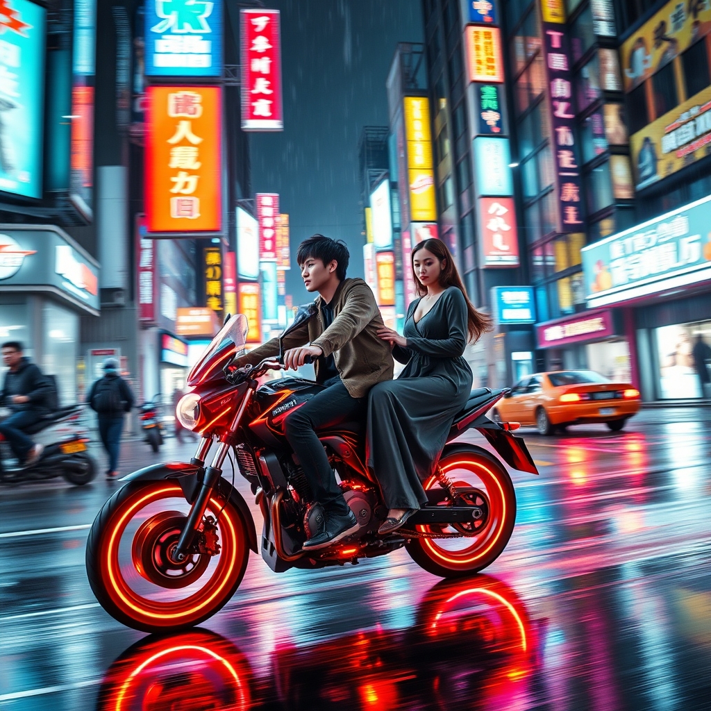 عکس یک پسر و یک دختر روی یک موتورسیکلت در خیابان های ژاپن و درشب20