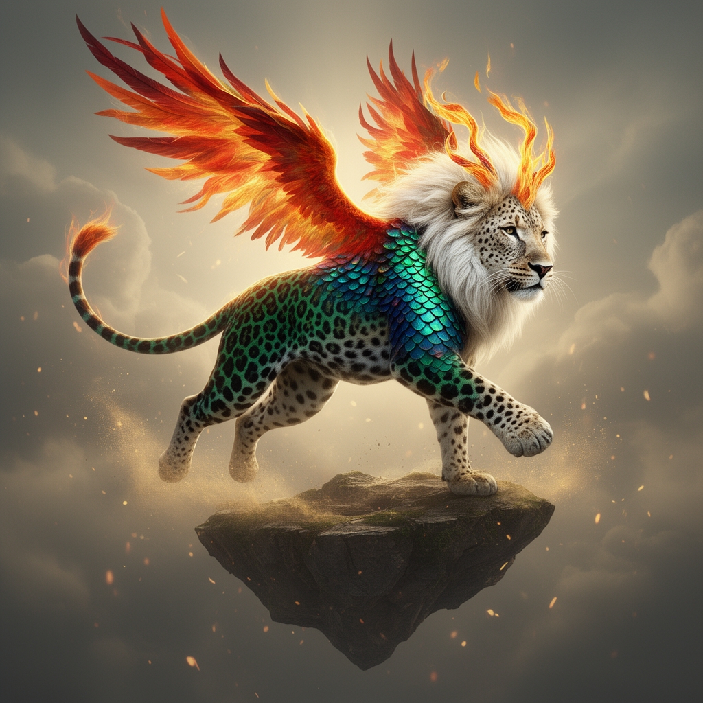 ترکیب پلنگ با شیر سفید و با اژدها و ققنوس 0