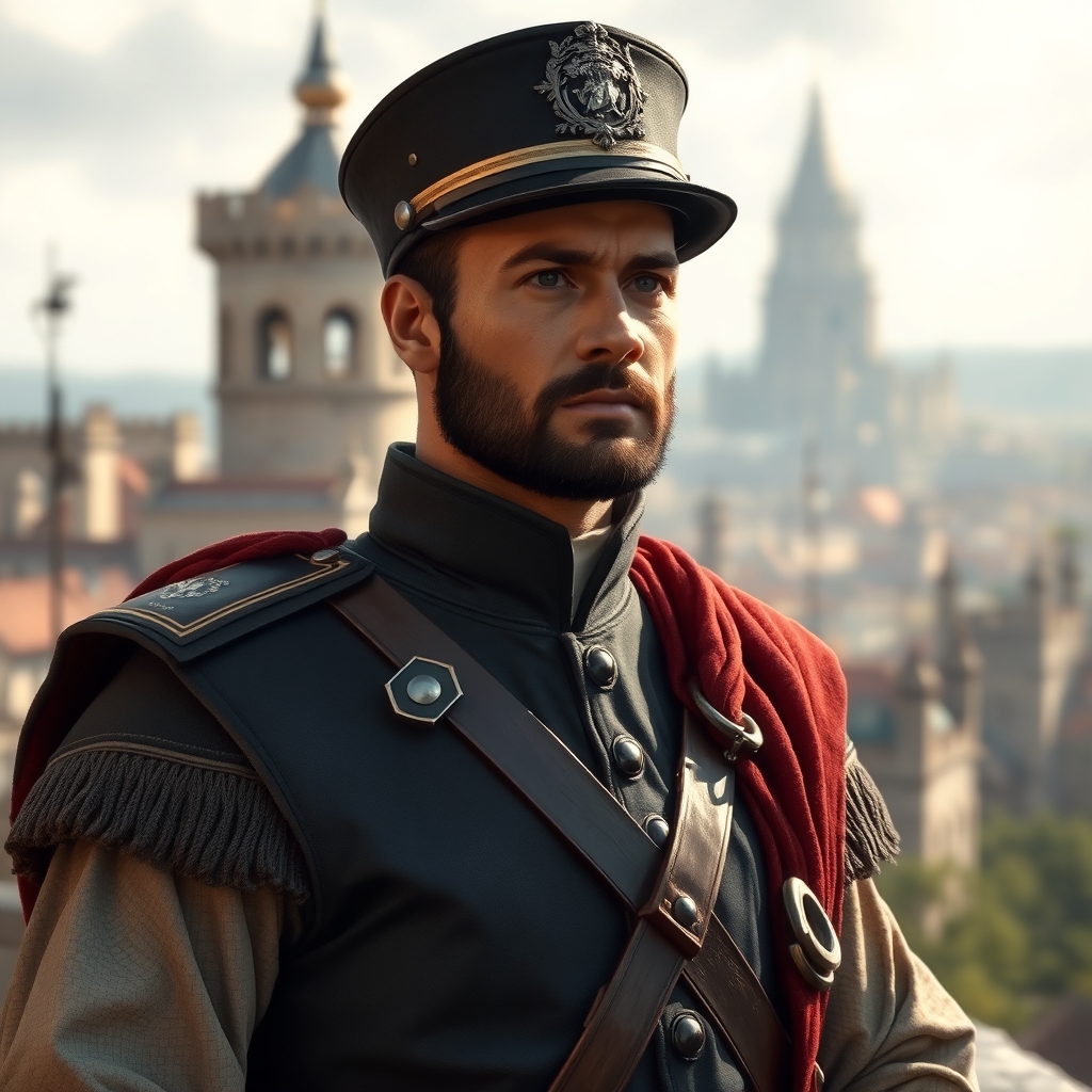 یک پلیس ایستاده با یونیفرم در سال ۱۴۰۰ میلادی19