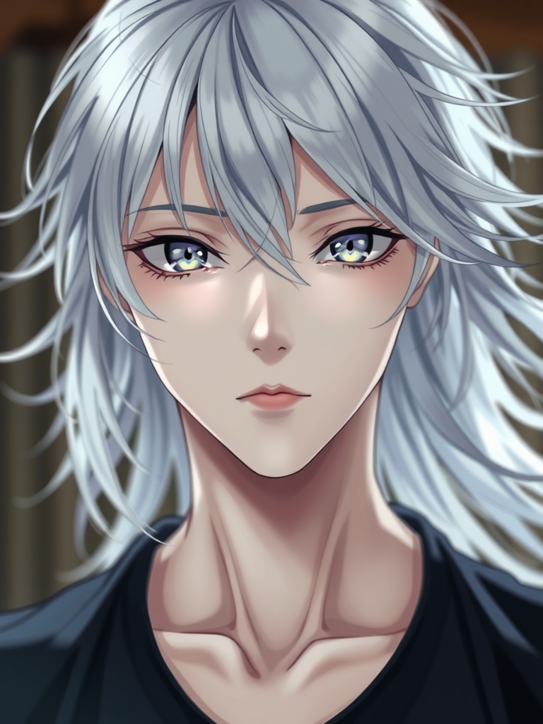 پسره زیبا با موهای نقره ای و چشمان الماسی نقره ای و اندام کوچک و پوست سفید و زیبا و چشمان اشکی 2