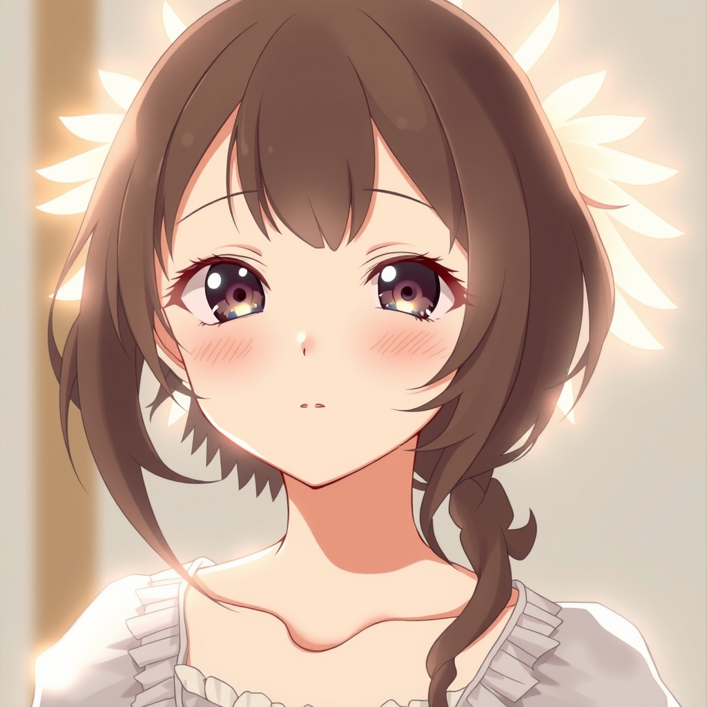 یک دختر انیمه ای زیبا با صورت یک کمی نورانی فرشته ی روز 8