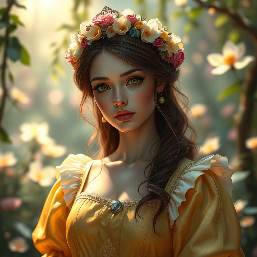 پرنسس خدمتکاران با لباسی طلایی و تاج از جنس گل1