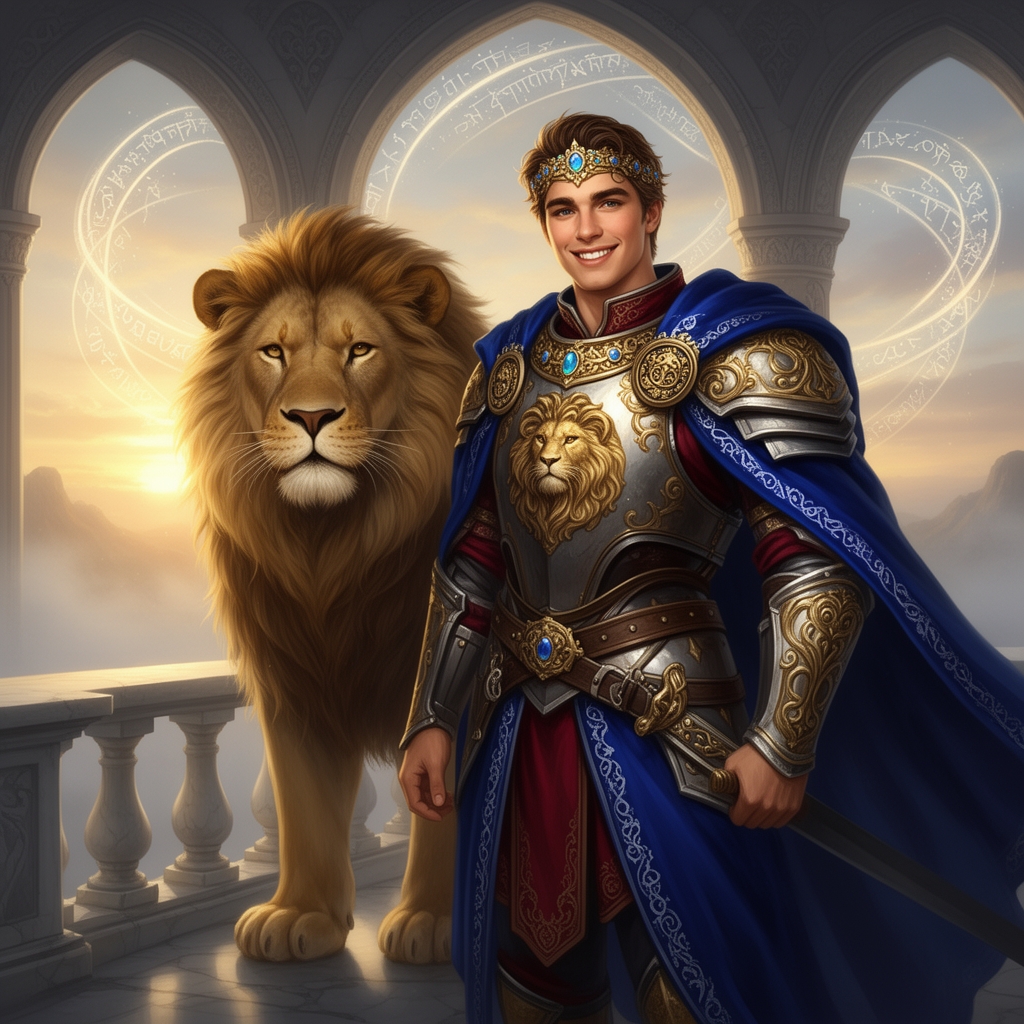 پسر جذاب خوشتیپ که به عنوان یک شاهزاده باشمشیر حاضر است 0