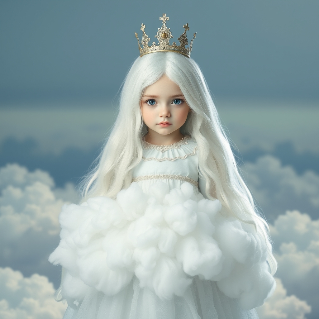 عکس یه دختر با مو های خیلیییییی بلند که رنگ آنها کاملا سفید است . پوست آن دختر به سفیدی برف است و لباس های پف دار به شکل لباس پرنسس ها که از جنس ابر است بر تن دارد . در میان سفیدی جسم لباس هایش چشمان سیاه چون شب‌ خود نمایی می‌کند . آن دختر یک تاج که در دو ترف آن دو بال کوچک دیده می‌شد رو سرش گذاشته . آن دختر بدون هیچ بالی در بالای ابر ها ایستاده . همه چیز هایی که گفتم خیلی مهم هستن
1