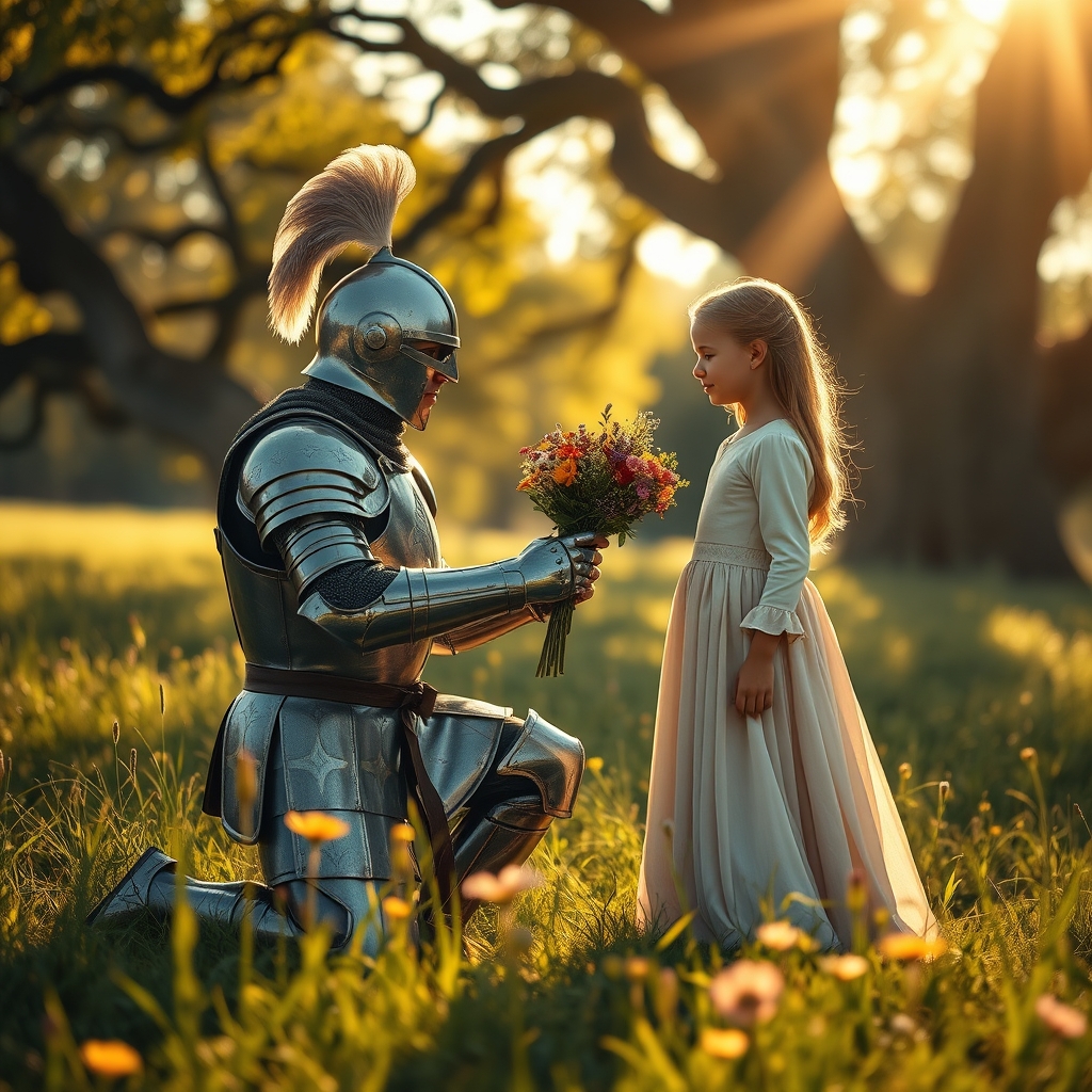 شوالیه ای در حال گل دادن به دختر کوچولوی زیبا21