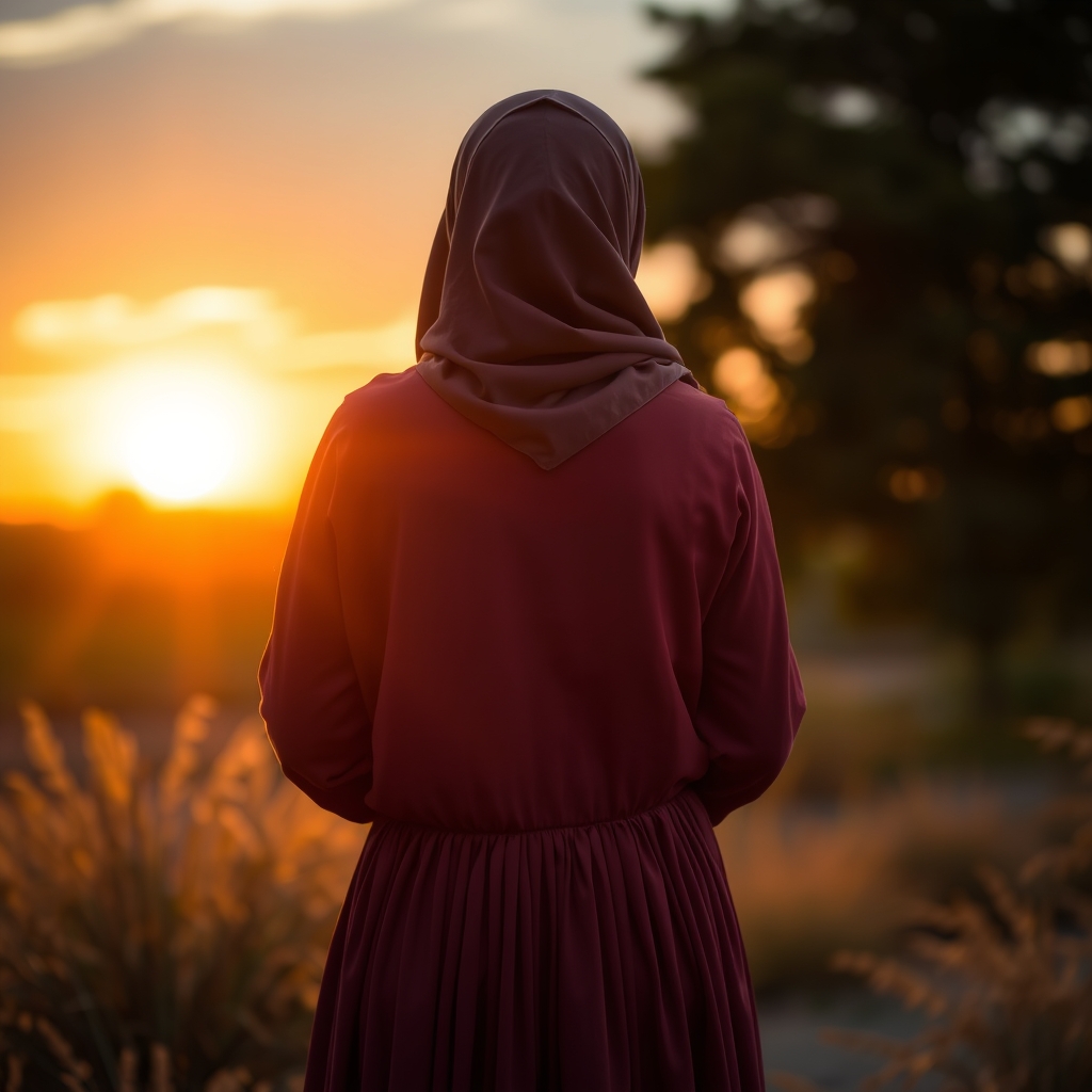 یه عکس از یه خانم چادری و محجبه از پشت سر در غروب خورشید1