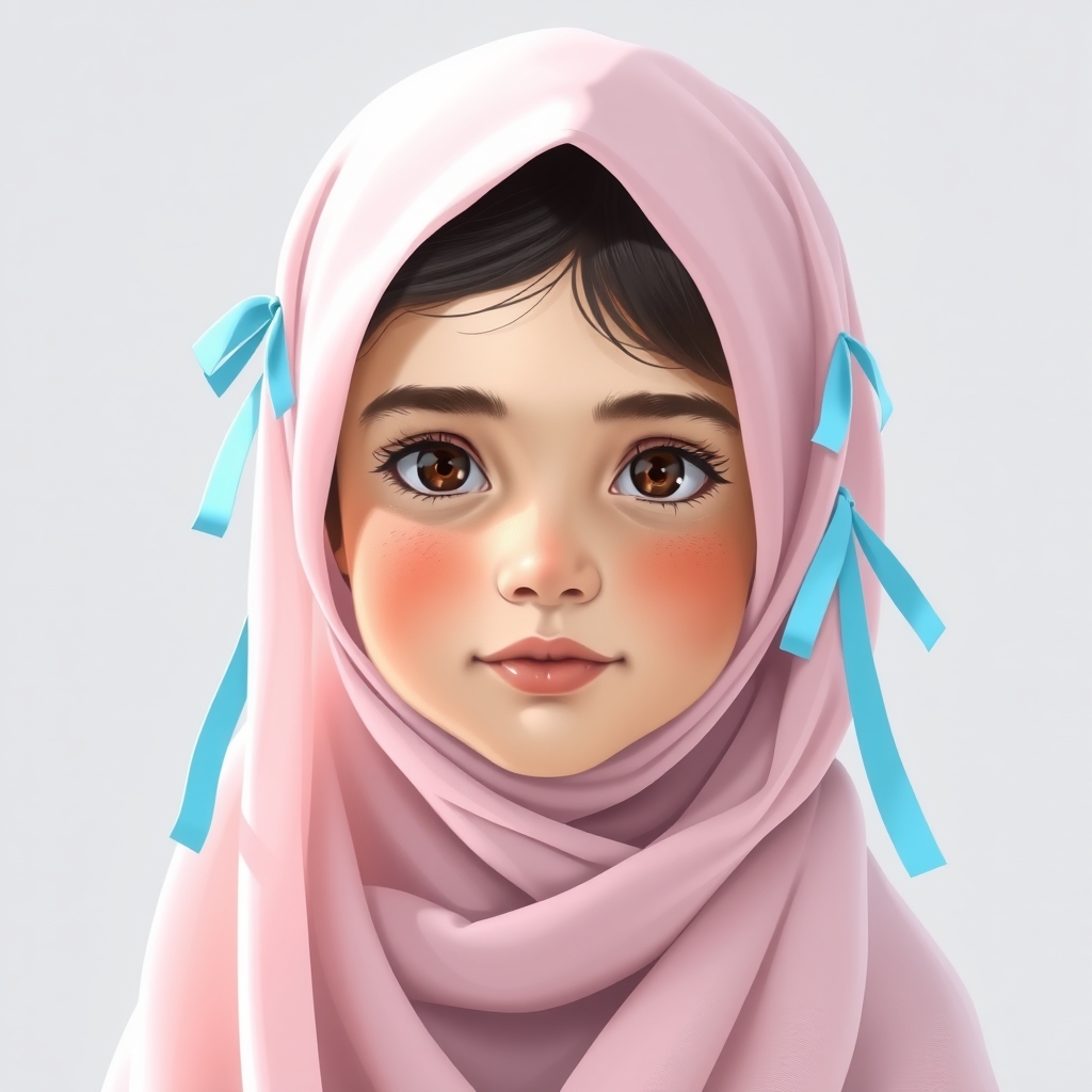 دختری با صورتی زیبا و گونه های گل گلی که تازه به سن تکلیف رسیده و چادر نمازی به رنگ صورتی روشن وکه به آن نوار های آبی آسمونه زده پوشیدند 9