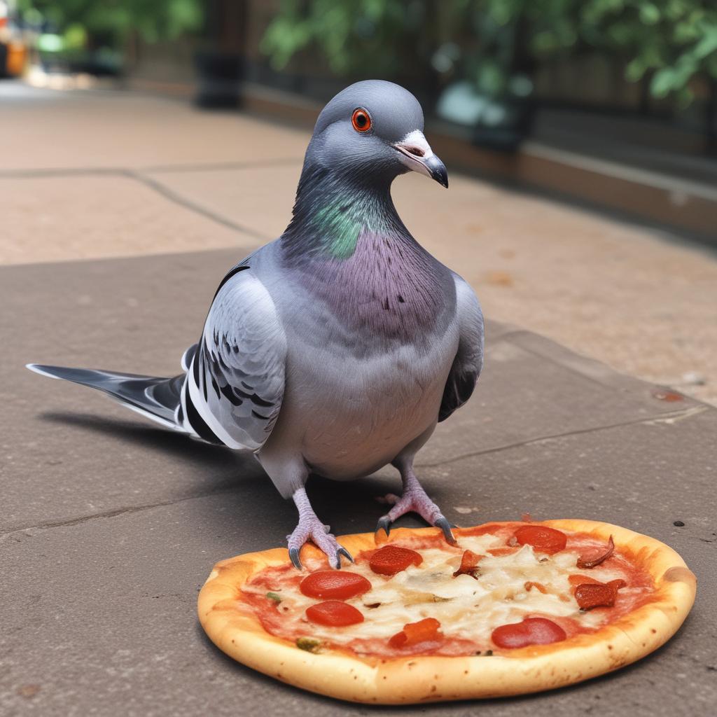 کبوتر در حال خوردن پیتزا17