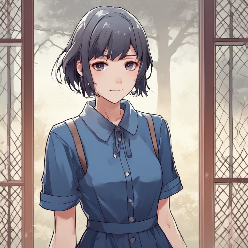 دختر با مو های کوتاه و لباس کوتاه آبی12