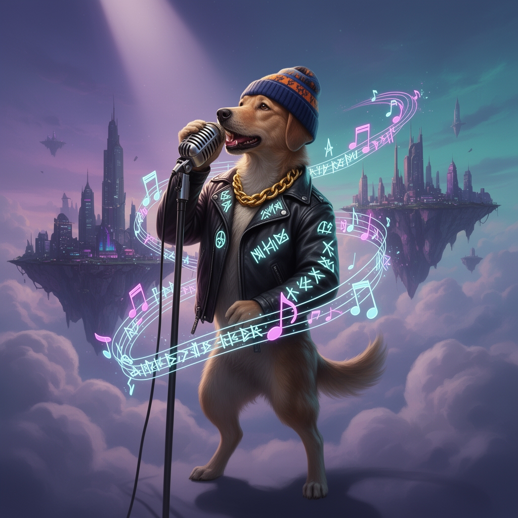 یک سگ در حاله خواندن رپ
2