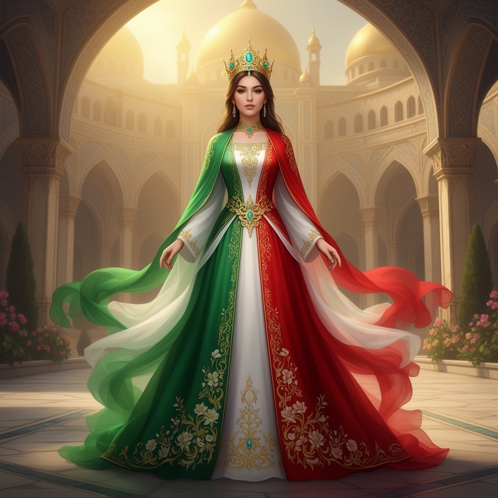 اگر کشور ایران یک پرنسس زیبا و مقتدر بود لباس بر مبنای پرچم کشور ساخته شود 2