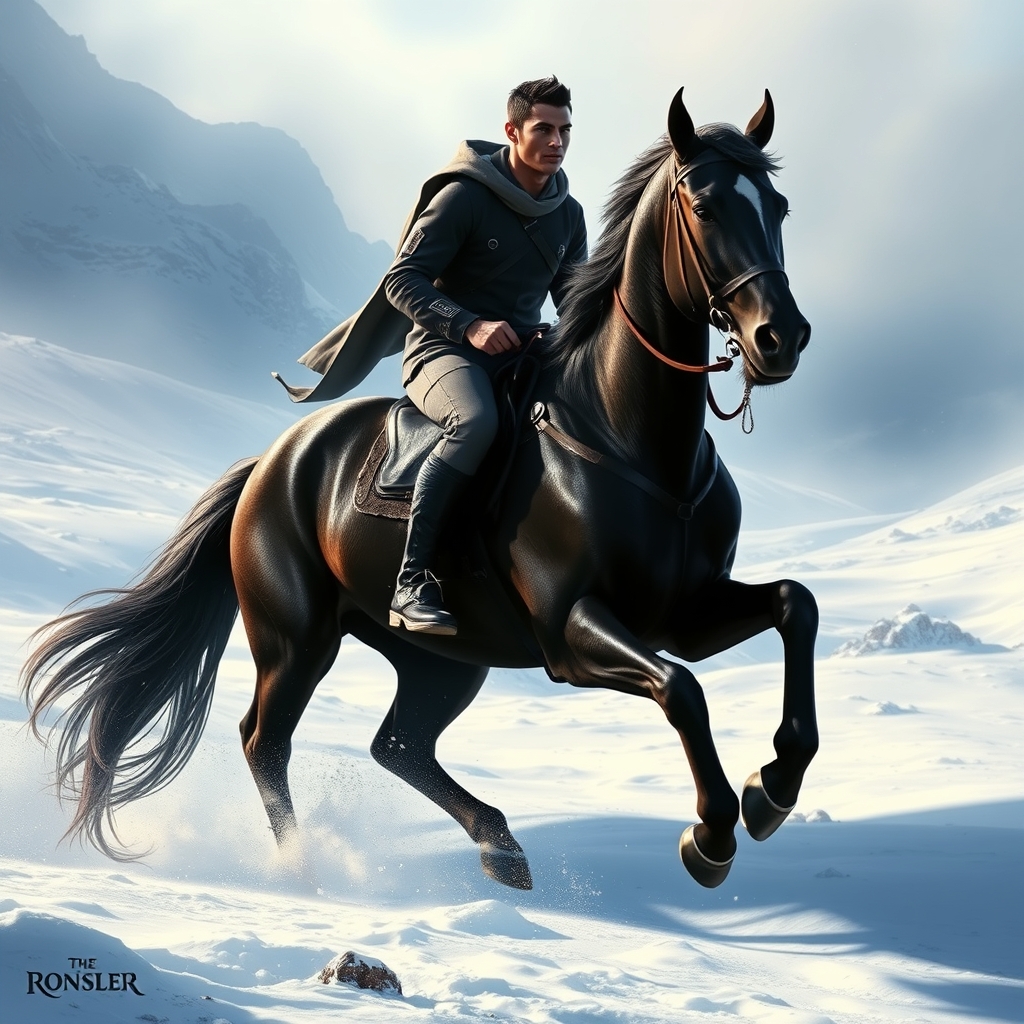 رونالدو سوار بر اسب سیاه در برف.13