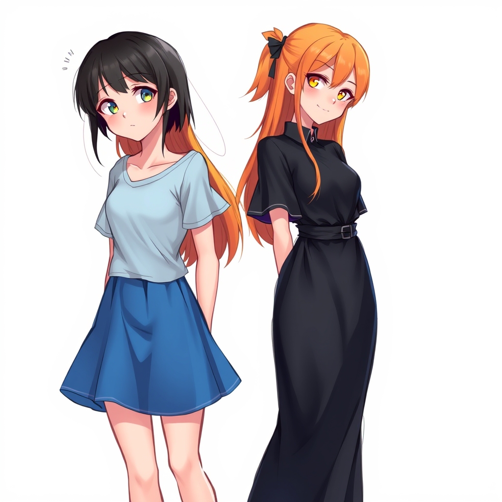 دو دختر یکی موهای مشکی کوتاه ولباس کوتاه ابی و دیگری موهای نارنجی بلند و لباس بلند مشکی17