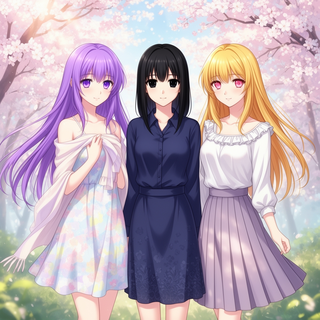  دختر زیبا که یکی با موهای بنفش و چشم بنفش و دیگری با موهای سیاه و چشم سیاه و اونیکی با موهای طلایی و چشم صورتی21