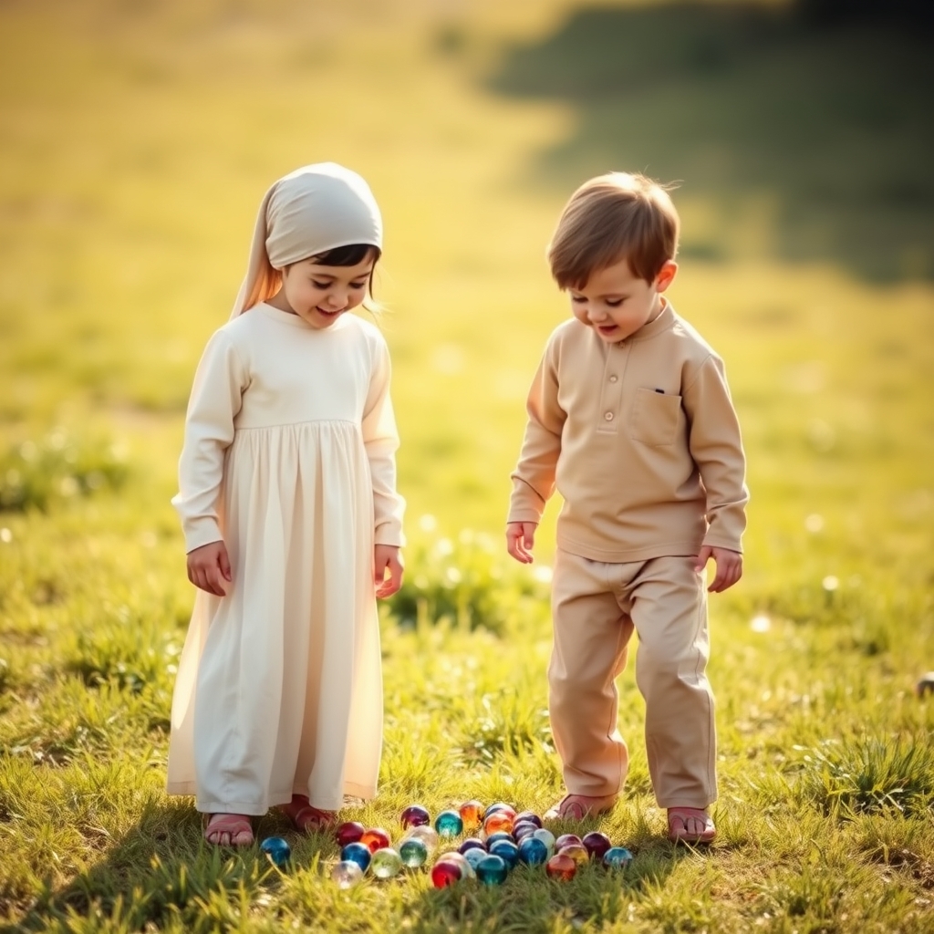 یک پسر بچه ویک دختر بچه دارن تیله بازی میکنن17