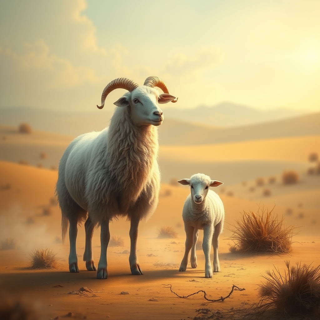 یک گوسفد که در کنار  فرزندش است و در صحرا است 2