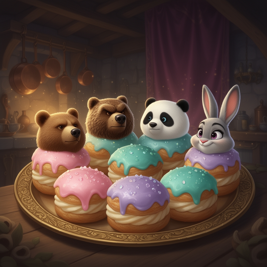 چند شیرینی که رویش کله خرس گریزلیز پاندا قطبی کله روباع و خرگوش کارتون زوتوپیا2