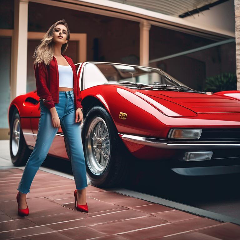 دختر فوق العاده زیبا در کنار فراری قرمز رنگ 1