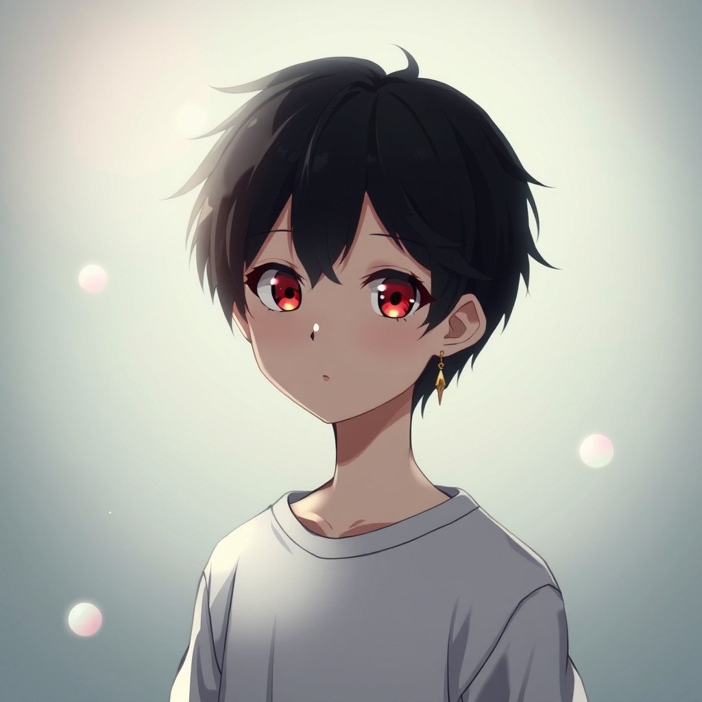 یه پسر کیوت و جزاب با موهای مشکی و چشم های سرخ با گوشواره10