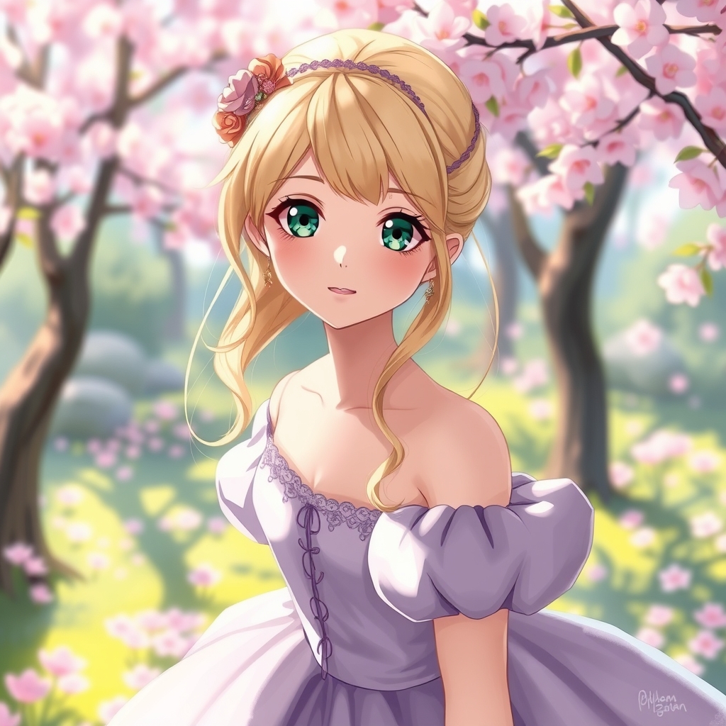 پرنسس بالباس دامنی پفی بنفش با موهای طلایی و چشم سبز 19