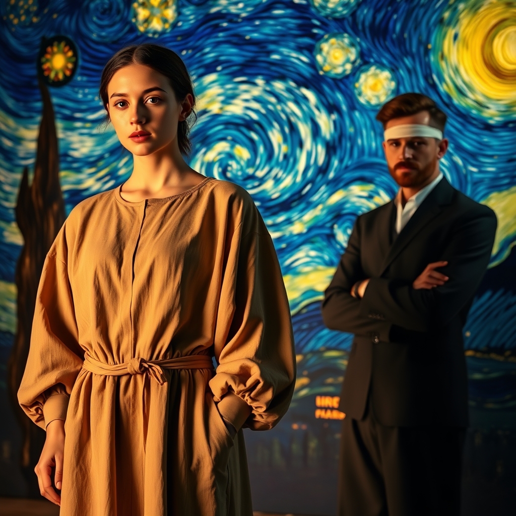 زن جوانی و ونگوک با گوش بریده و پشت زمینه شب پرستاره 6