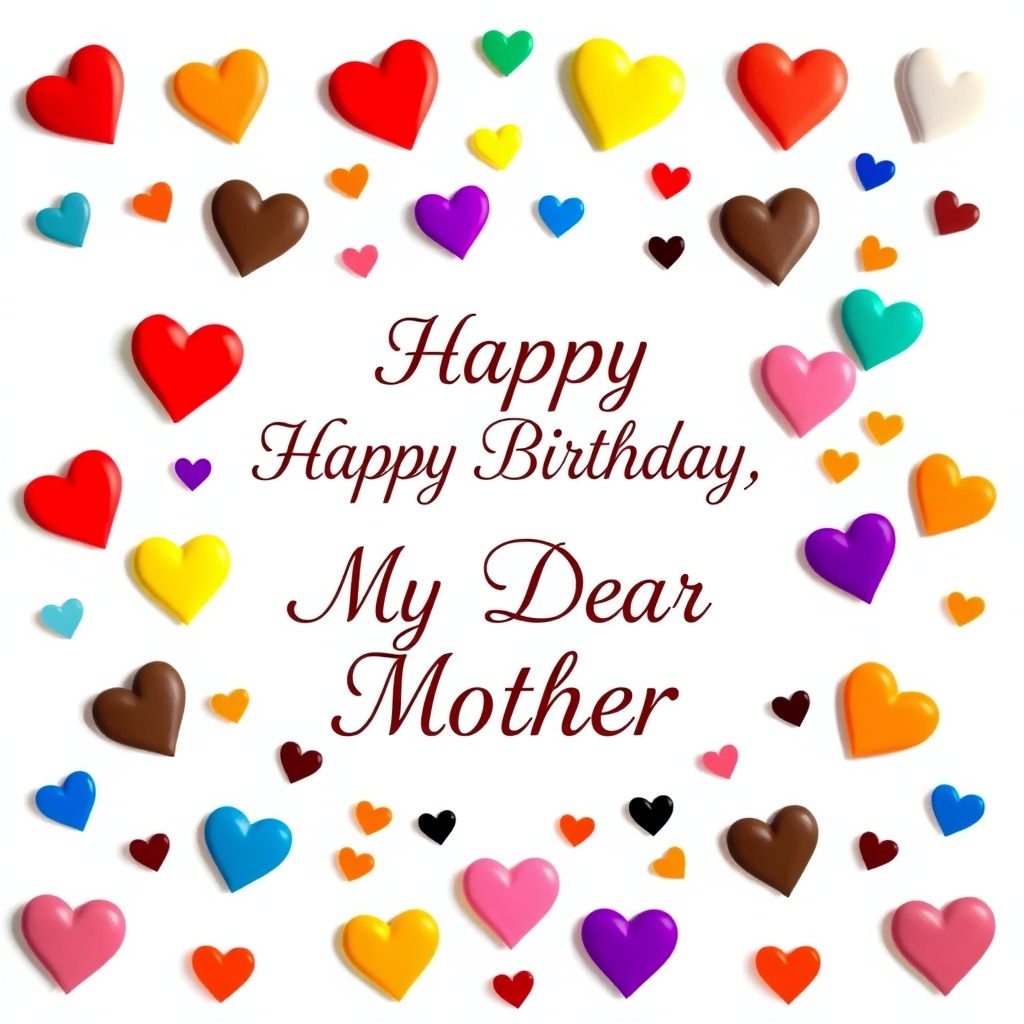 عکسی که کادر بندی شده باشه با ❤🧡💛💚💙💜🤎🖤و پس زمینه سفید باشه وصط صفحه  با خطی زیبا به اینگلیسی نوشته شده تولدت مبارک مادر عزیزم 6