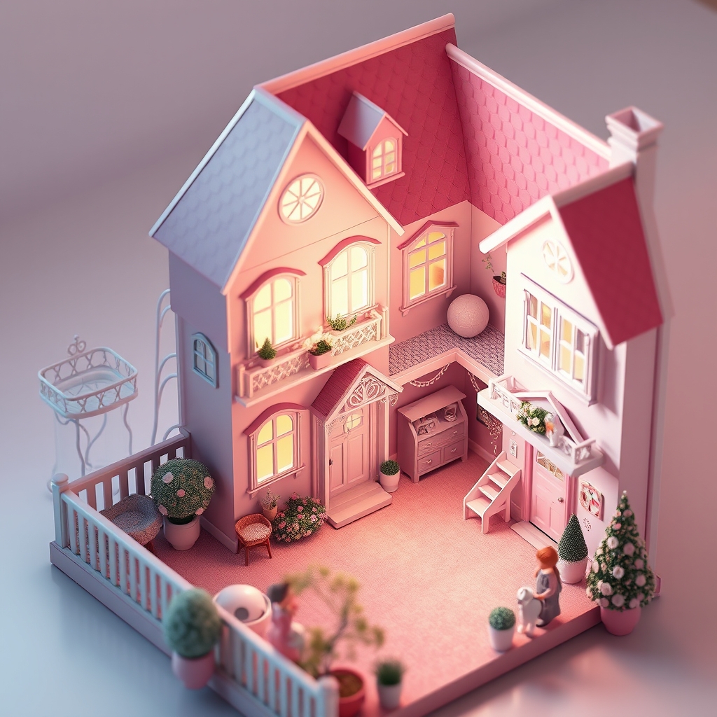 یه خونه ایزومتریک صورتی و دخترونه15