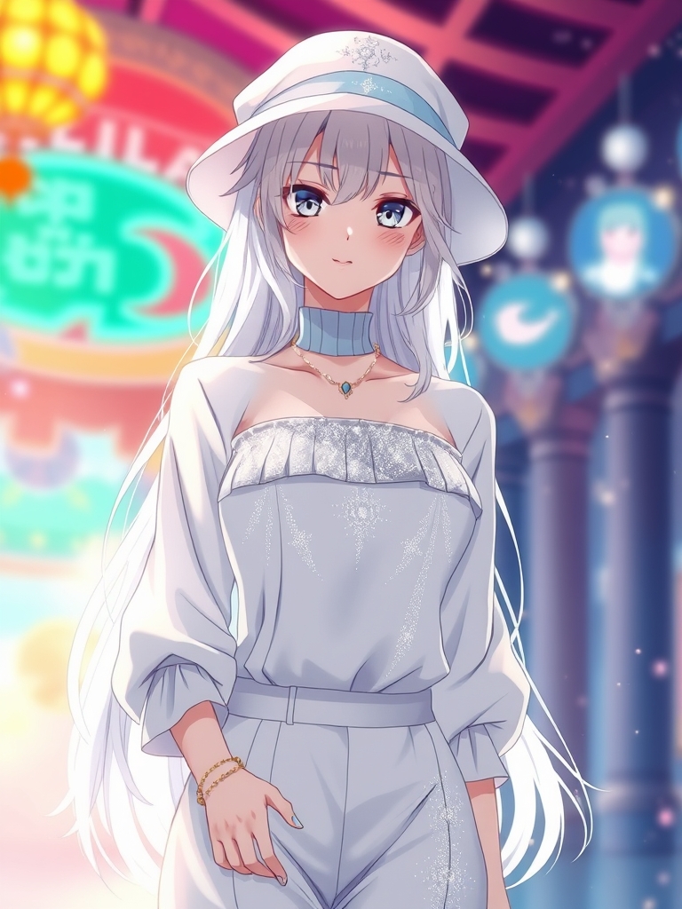 if her woman, shining and Gelitter and white with white hair and white hat19