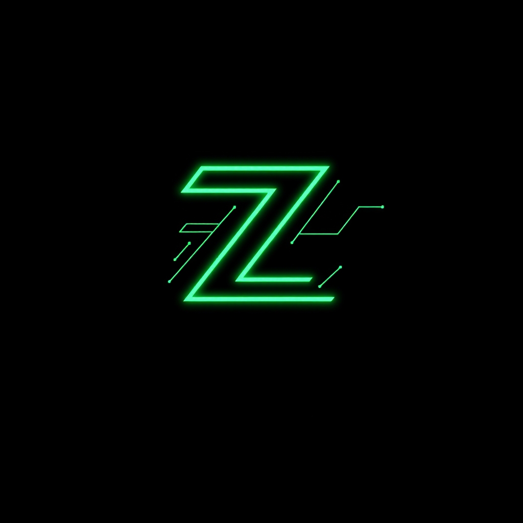 Create a square profile logo for a programming and hacking team named "Zirtus". The style should be digital and cyberpunk-inspired, featuring circuit-like lines, binary code patterns, or abstract tech elements. Use neon green and black as primary colors. Highlight the letter "Z" prominently in a futuristic or neon effect. Keep the design minimalistic yet modern, with sharp edges and a techy aesthetic. Suitable for social media or profile pictures.1