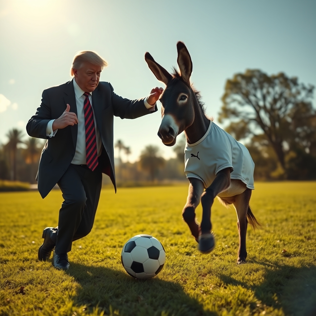 ترامپ و خرش در حال فوتبال بازی

1