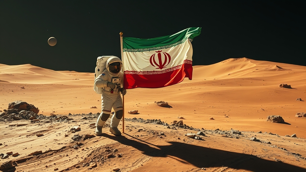 فضانوردی به مریخ رفته ودارد پرچم ایران را درآنجا نصب می کند5