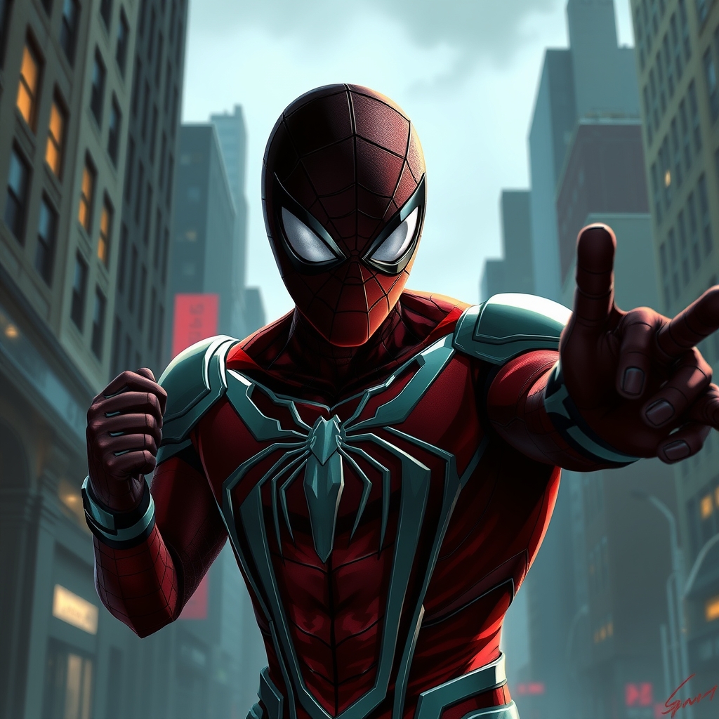 مرد عنکبوتی بالباس مخمل خفن روبات‌ با چش های تغریبا گرد درنیویورک درحال جنگیدن با خلاف کارها23