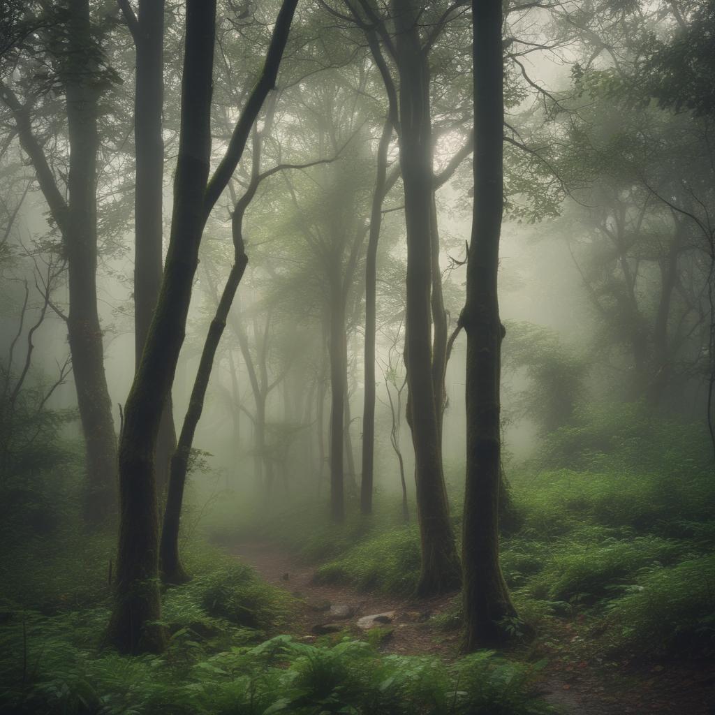 جنگلی سر سبز و رویایی که مه زیبایی اطراف را پر کرده و باران میبارد 10