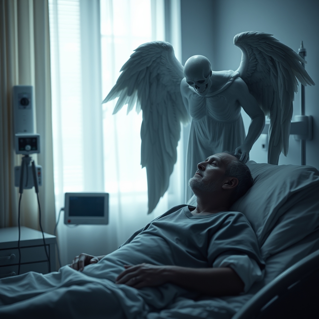 فرشته مرگ در حال قبض روح مردی  که سرطان دارد 7