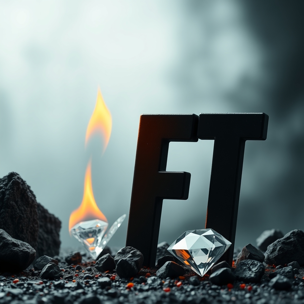 عکس پروفایل با حروف FT مشخص و با فونت بزرگ کنار یک آتش کوچیک ،الماس و چیزی های ترسناک و قشنگ 12