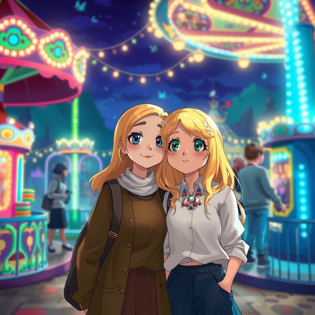 دختری با موهای بلوند در کنار دوست خودش در شهر بازی6