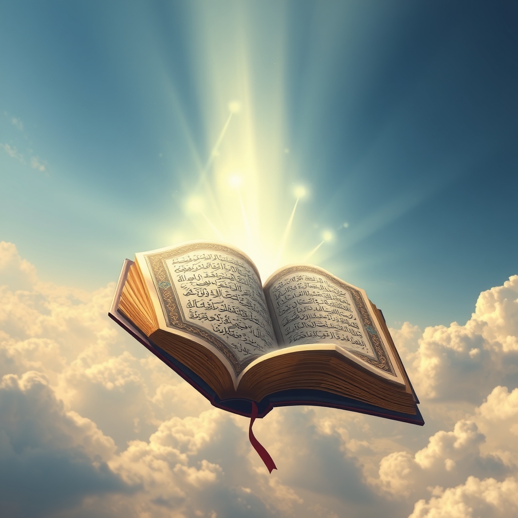 قرآنی که در آسمان درحال پرواز باشد .  نور از آن بیرون زده باشد
11